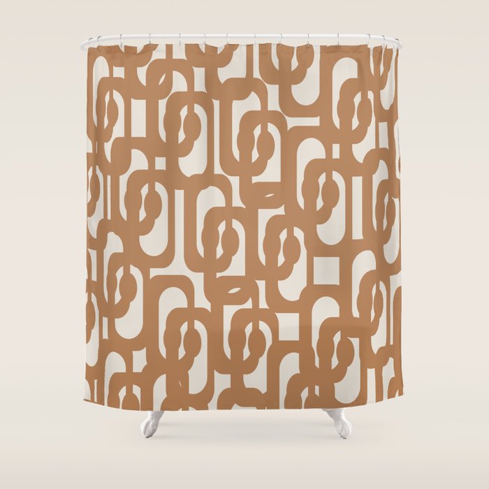 Mid Century Modern Loop Pattern in Neutral Light Brown Shower Curtain Gallery Image 1