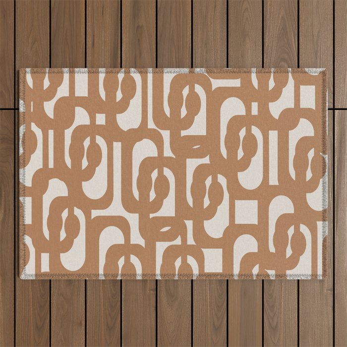 Mid Century Modern Loop Pattern in Neutral Light Brown Outdoor Rug Gallery Image 1