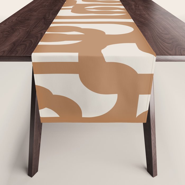 Mid Century Modern Loop Pattern in Neutral Light Brown Table Runner Gallery Image 1