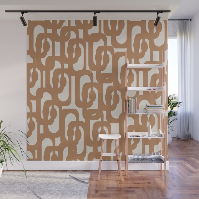 Mid Century Modern Loop Pattern in Neutral Light Brown Wall Mural Gallery Image 1