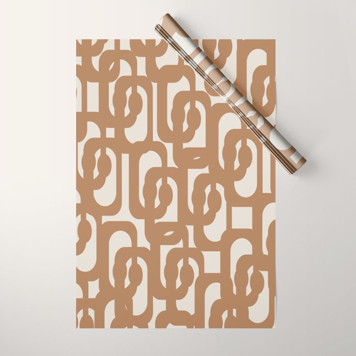 Mid Century Modern Loop Pattern in Neutral Light Brown Wrapping Paper Gallery Image 1