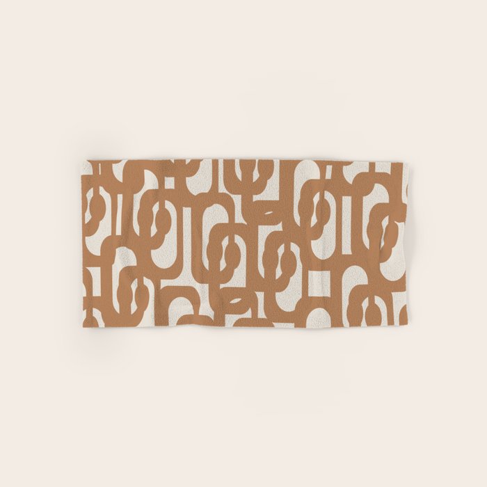 Mid Century Modern Loop Pattern in Neutral Light Brown Bath Towel Gallery Image 1