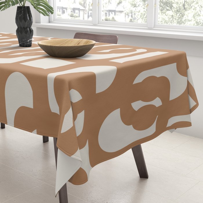 Mid Century Modern Loop Pattern in Neutral Light Brown Tablecloth Gallery Image 3