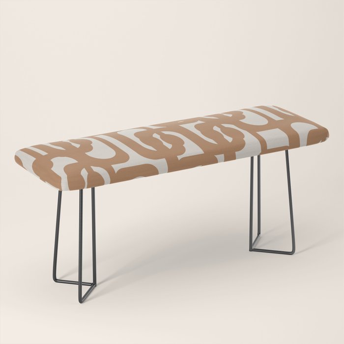 Mid Century Modern Loop Pattern in Neutral Light Brown Bench Gallery Image 1