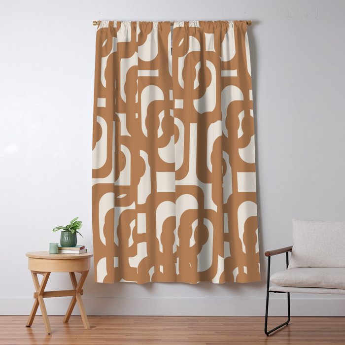 Mid Century Modern Loop Pattern in Neutral Light Brown Window Curtain Gallery Image 5