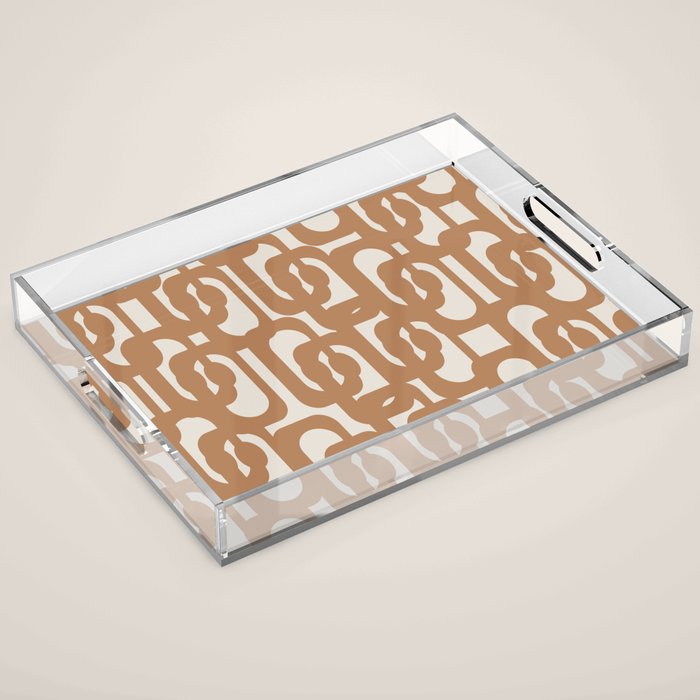 Mid Century Modern Loop Pattern in Neutral Light Brown Acrylic Tray Gallery Image 1