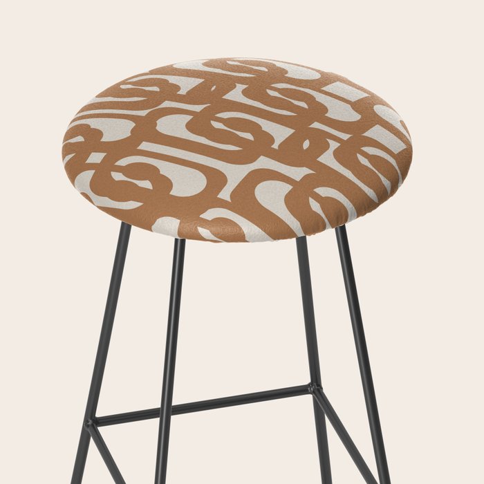 Mid Century Modern Loop Pattern in Neutral Light Brown Stool Gallery Image 2