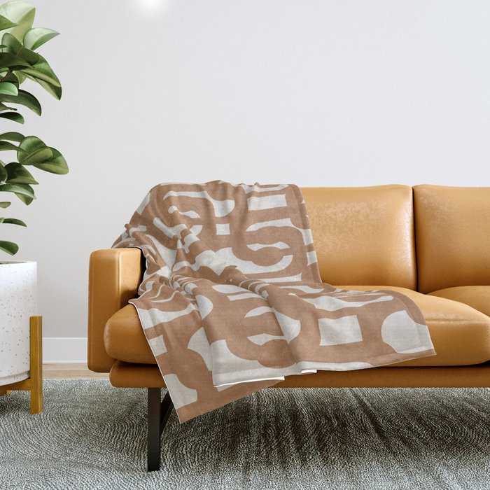 Mid Century Modern Loop Pattern in Neutral Light Brown Throw Blanket Gallery Image 1