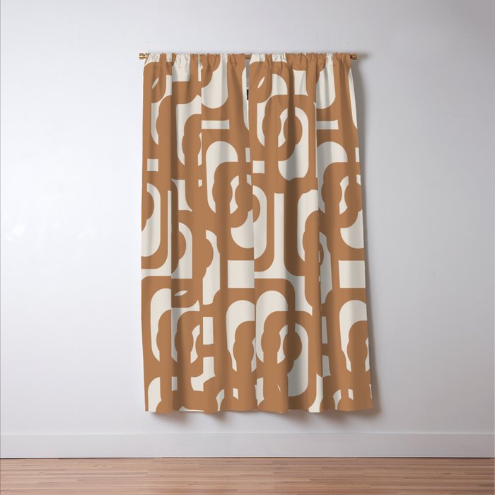 Mid Century Modern Loop Pattern in Neutral Light Brown Window Curtain Gallery Image 3