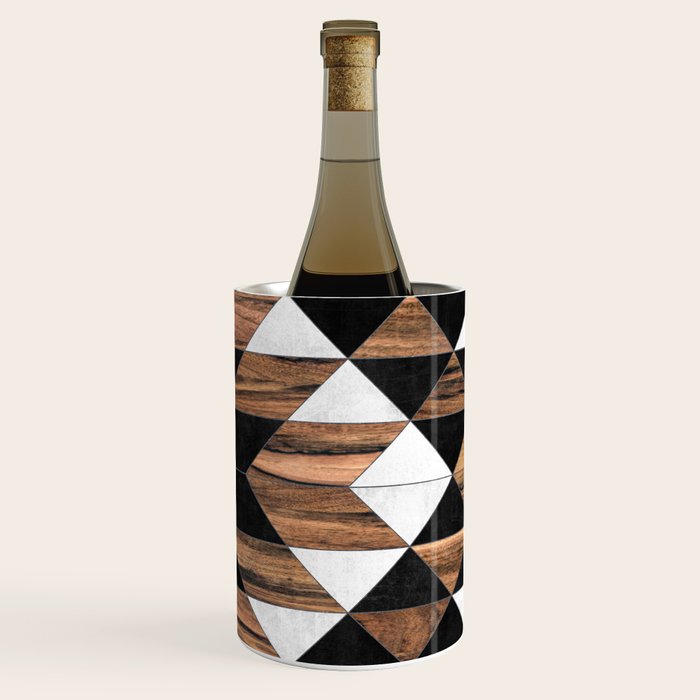 Urban Tribal Pattern No.9 - Aztec - Concrete and Wood Wine Chiller Gallery Image 1
