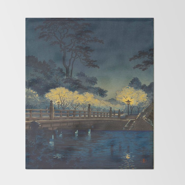 Tsuchiya Koitsu Vintage Japanese Woodblock Print Spring Blossom At Night t Throw Blanket Gallery Image 2