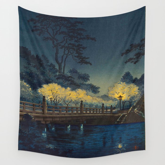 Tsuchiya Koitsu Vintage Japanese Woodblock Print Spring Blossom At Night t Wall Tapestry Gallery Image 1