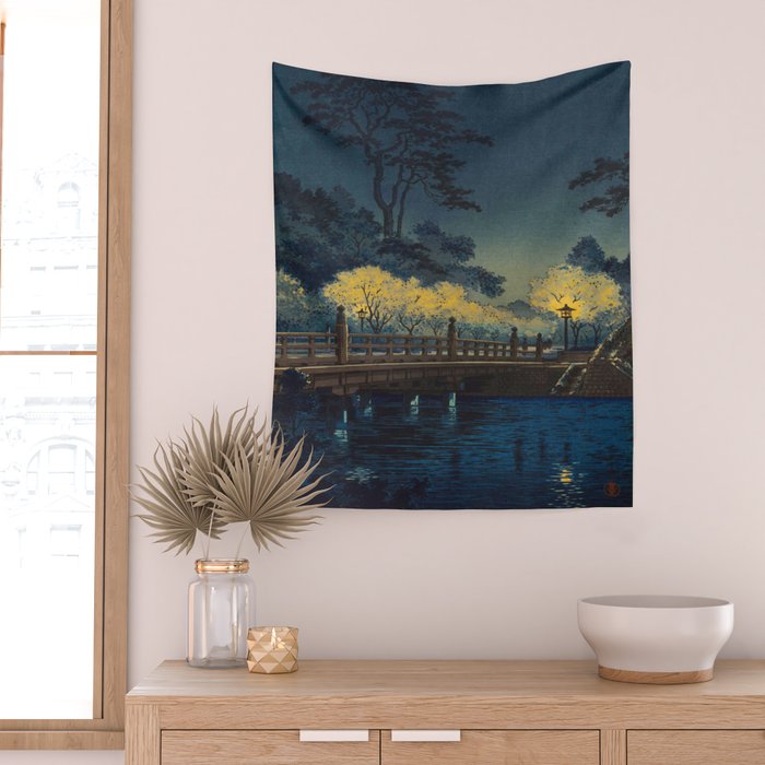 Tsuchiya Koitsu Vintage Japanese Woodblock Print Spring Blossom At Night t Wall Tapestry Gallery Image 2