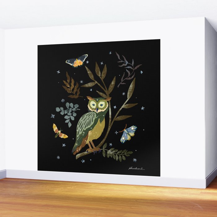 Moonlit Owl and Fluttering Moths Wall Mural Gallery Image 2