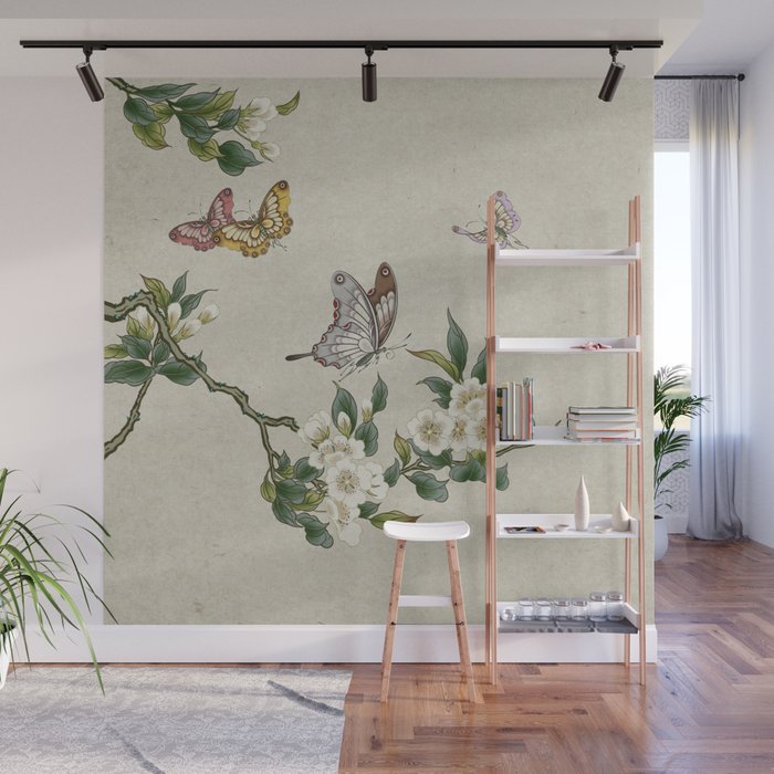 Pear flowers and butterflies type A - Minhwa : Koreafolkpainting Wall Mural Gallery Image 1