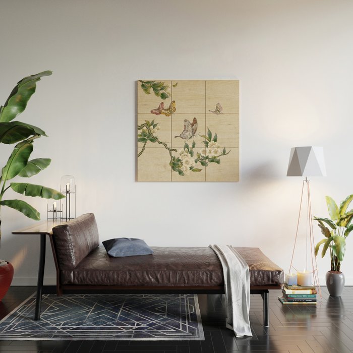 Pear flowers and butterflies type A - Minhwa : Koreafolkpainting Wood Wall Art Gallery Image 2