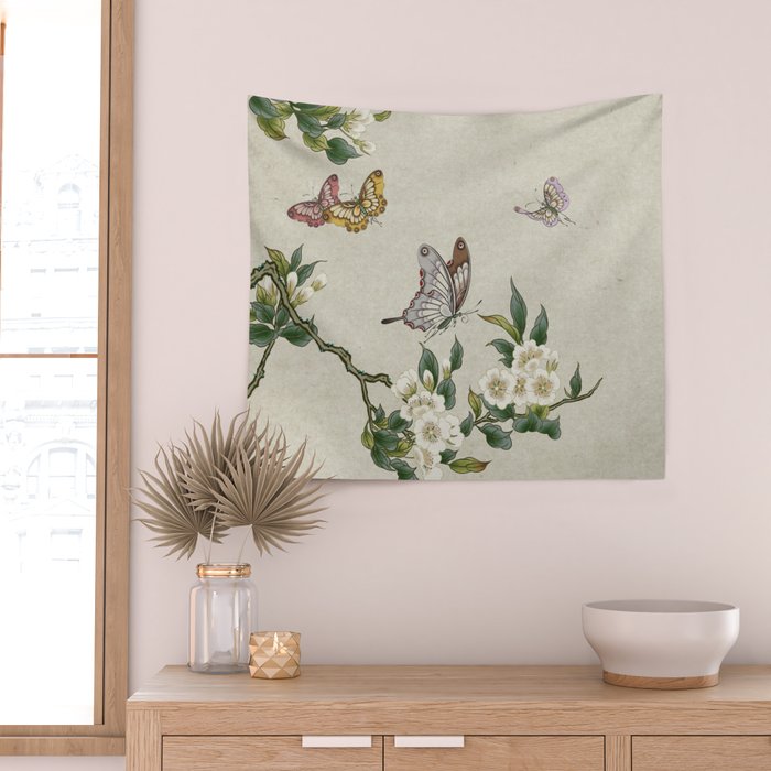 Pear flowers and butterflies type A - Minhwa : Koreafolkpainting Wall Tapestry Gallery Image 2
