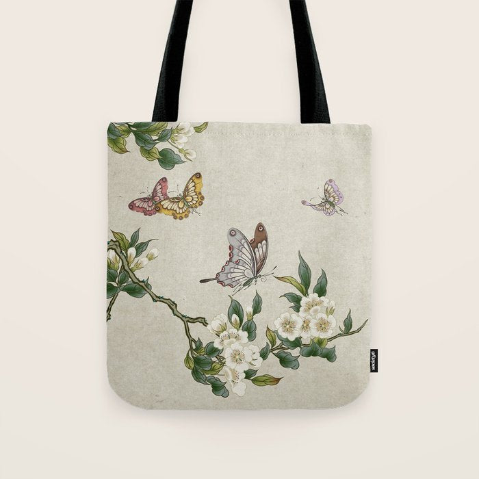 Pear flowers and butterflies type A - Minhwa : Koreafolkpainting Tote Bag Gallery Image 1