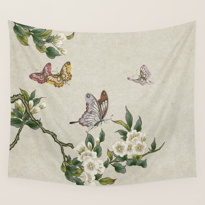 Pear flowers and butterflies type A - Minhwa : Koreafolkpainting Wall Tapestry Gallery Image 4