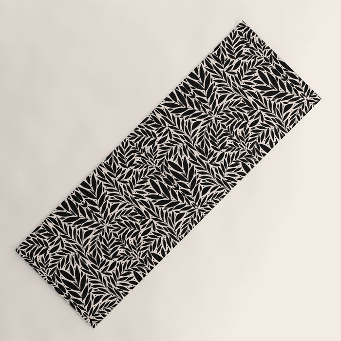 Black and White Folk Leaves  Yoga Mat Gallery Image 1