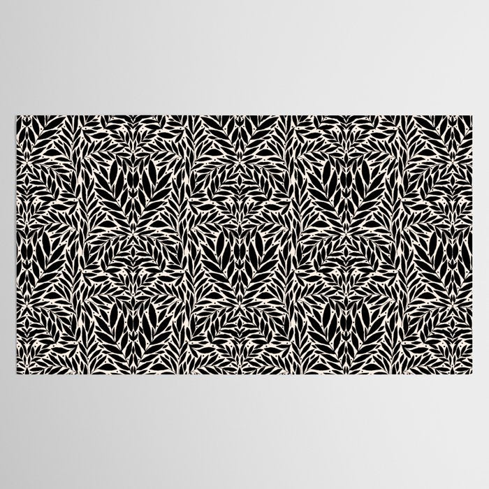 Black and White Folk Leaves  Tablecloth Gallery Image 2