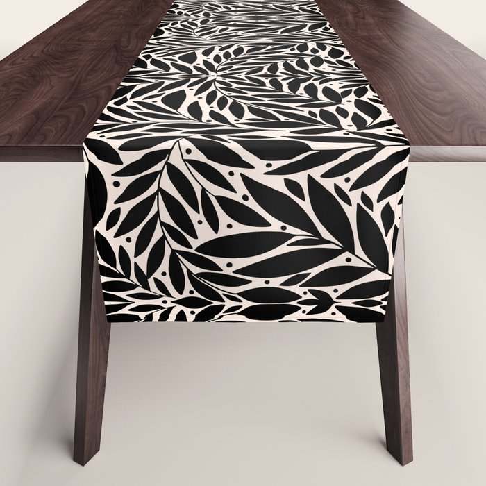 Black and White Folk Leaves  Table Runner Gallery Image 1
