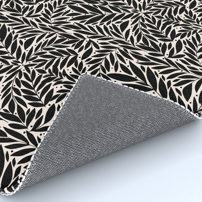Black and White Folk Leaves  Rug Gallery Image 4