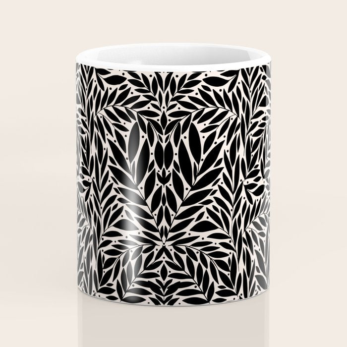 Black and White Folk Leaves  Coffee Mug Gallery Image 4