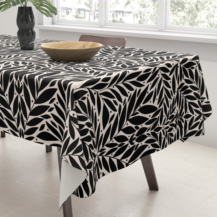 Black and White Folk Leaves  Tablecloth Gallery Image 3
