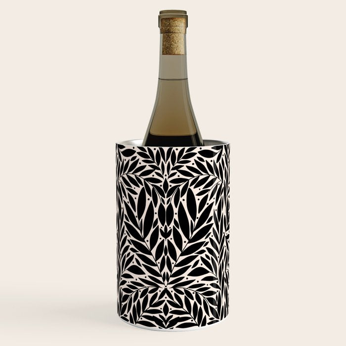 Black and White Folk Leaves  Wine Chiller Gallery Image 1
