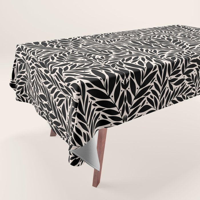 Black and White Folk Leaves  Tablecloth Gallery Image 1