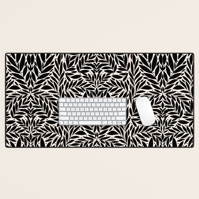 Black and White Folk Leaves  Desk Mat Gallery Image 1