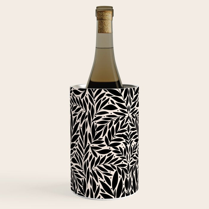 Black and White Folk Leaves  Wine Chiller Gallery Image 3