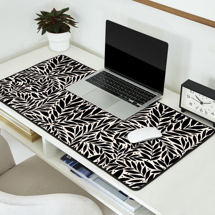 Black and White Folk Leaves  Desk Mat Gallery Image 2