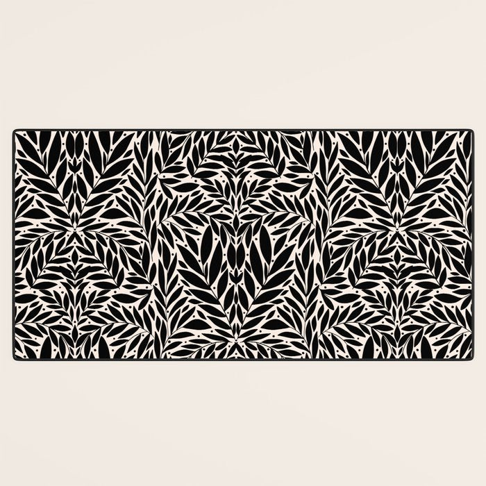 Black and White Folk Leaves  Desk Mat Gallery Image 3