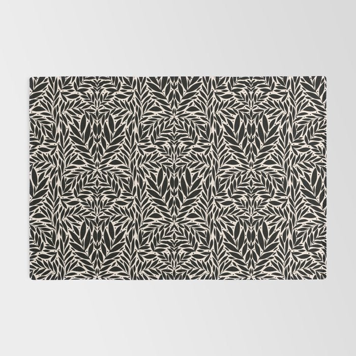 Black and White Folk Leaves  Rug Gallery Image 2