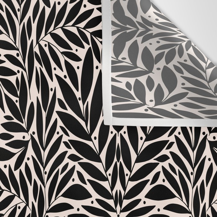 Black and White Folk Leaves  Wall Tapestry Gallery Image 3