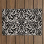 Black and White Folk Leaves  Outdoor Rug Gallery Image 1