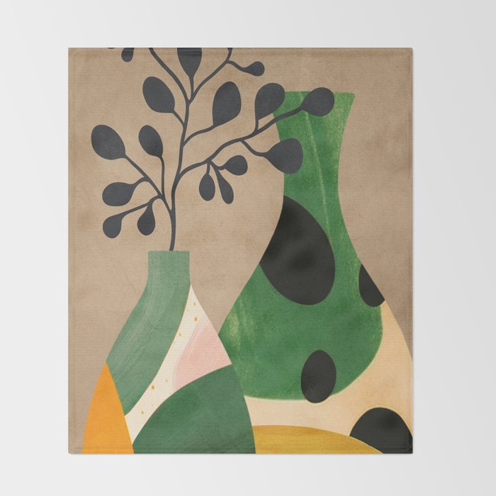 Modern Abstract Vases with Plant 1 Throw Blanket Gallery Image 2