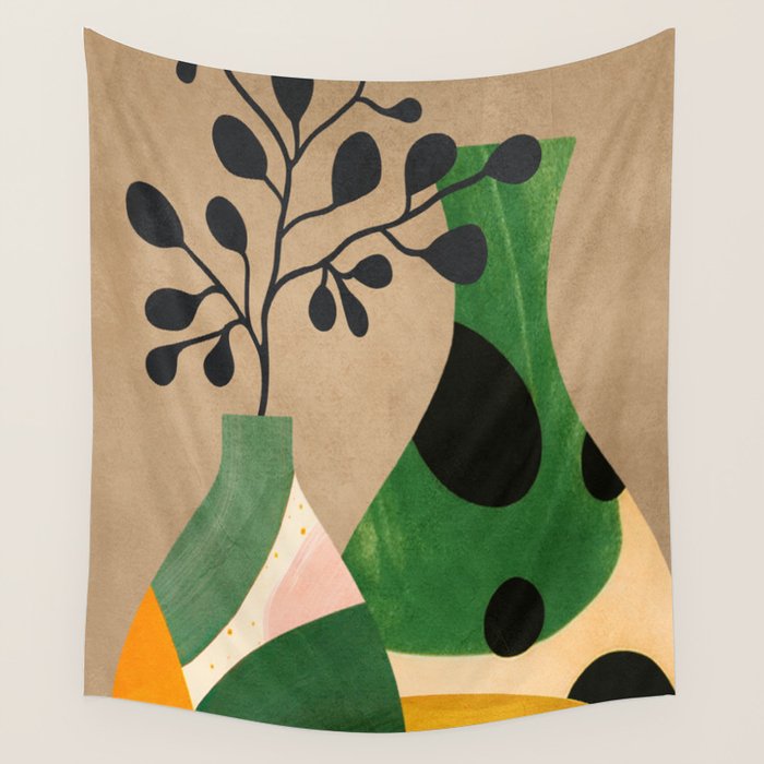 Modern Abstract Vases with Plant 1 Wall Tapestry Gallery Image 1