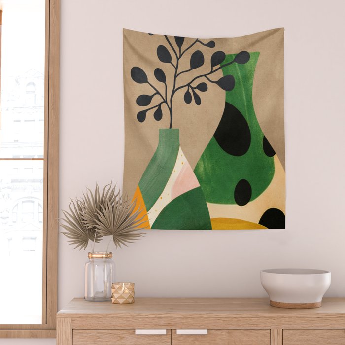 Modern Abstract Vases with Plant 1 Wall Tapestry Gallery Image 2