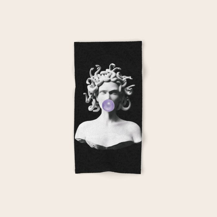 Medusa blowing purple bubblegum bubble Canvas Print Bath Towel Gallery Image 1