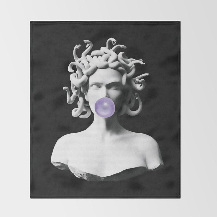 Medusa blowing purple bubblegum bubble Canvas Print Throw Blanket Gallery Image 2