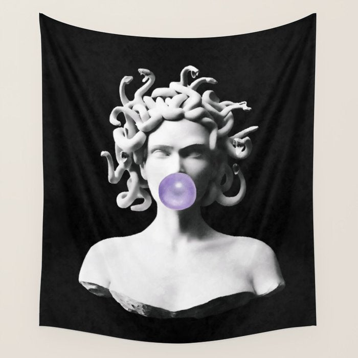 Medusa blowing purple bubblegum bubble Canvas Print Wall Tapestry Gallery Image 1