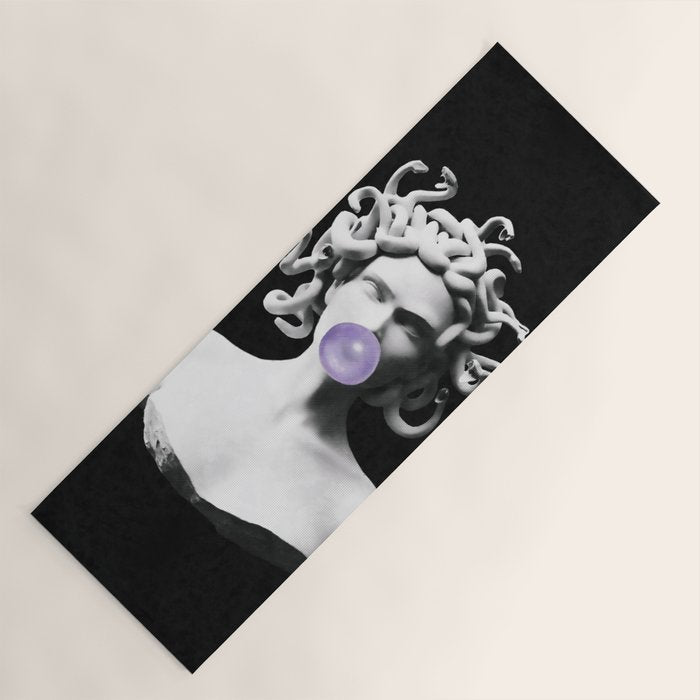 Medusa blowing purple bubblegum bubble Canvas Print Yoga Mat Gallery Image 1
