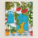 Cheetah Villa Architecture, Tropical Greece Jungle Animals, Botanical White Building & Boho Leopard Jigsaw Puzzle Gallery Image 1