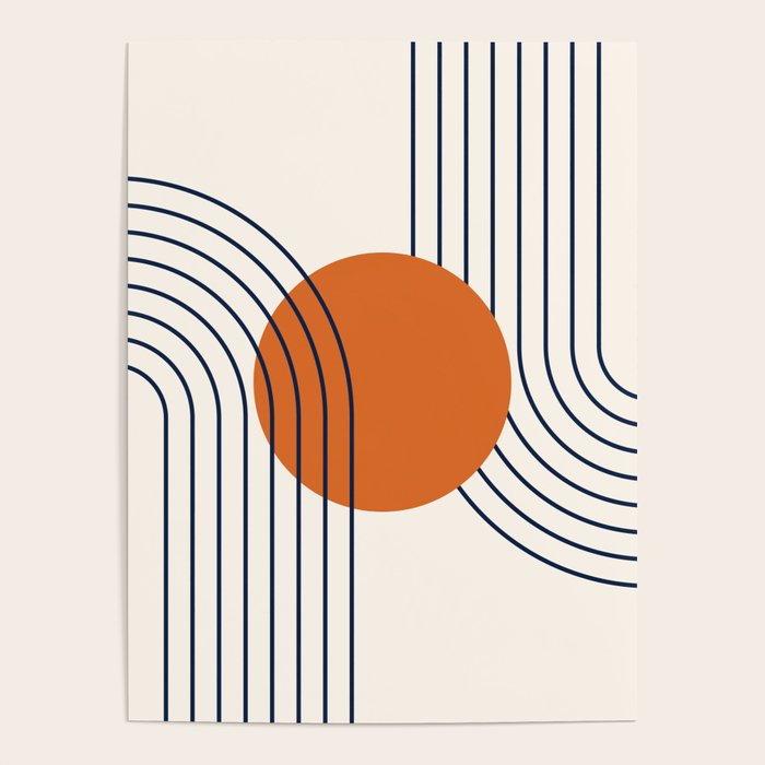 Geometric Lines in Navy Blue Orange 1 (Rainbow Abstraction) Poster Gallery Image 1