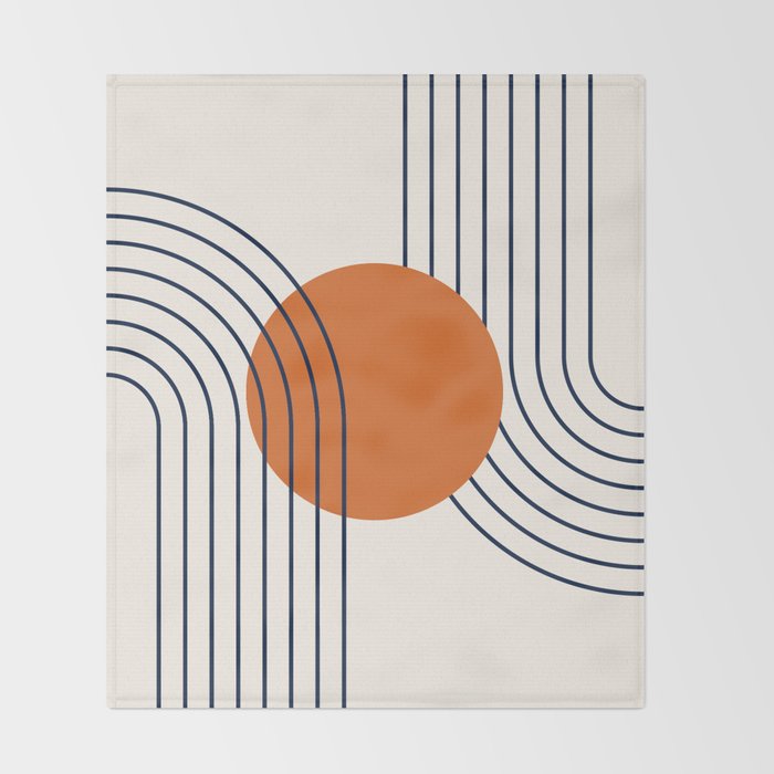 Geometric Lines in Navy Blue Orange 1 (Rainbow Abstraction) Throw Blanket Gallery Image 2