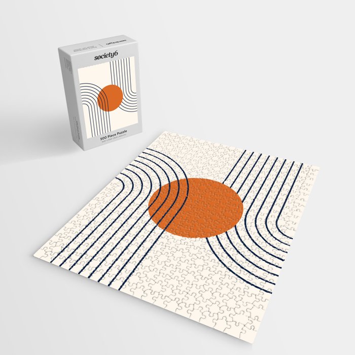 Geometric Lines in Navy Blue Orange 1 (Rainbow Abstraction) Jigsaw Puzzle Gallery Image 2