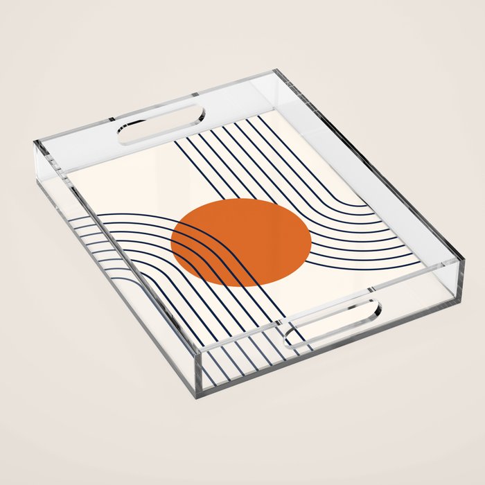 Geometric Lines in Navy Blue Orange 1 (Rainbow Abstraction) Acrylic Tray Gallery Image 1